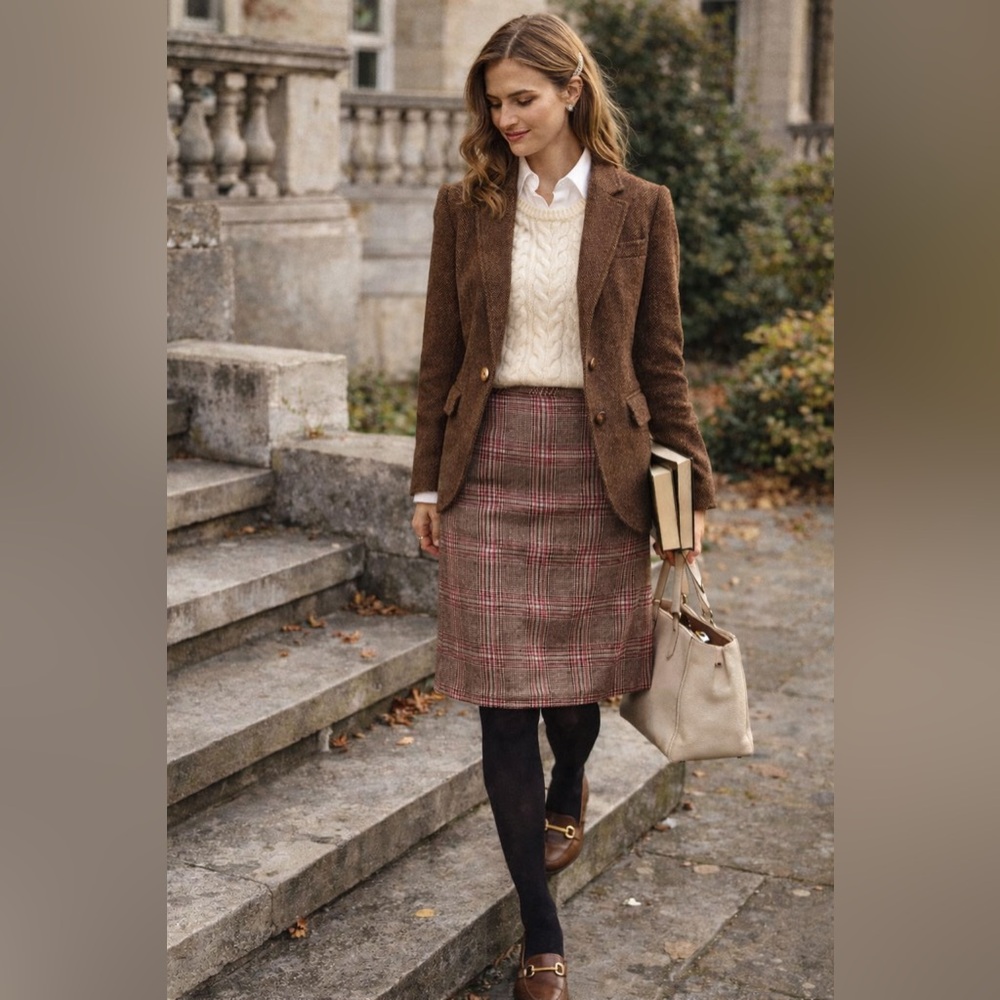 Talbots Wool Blend Glen Plaid Pencil Skirt Size 10 Classic Preppy Academia - Picture 13 of 15